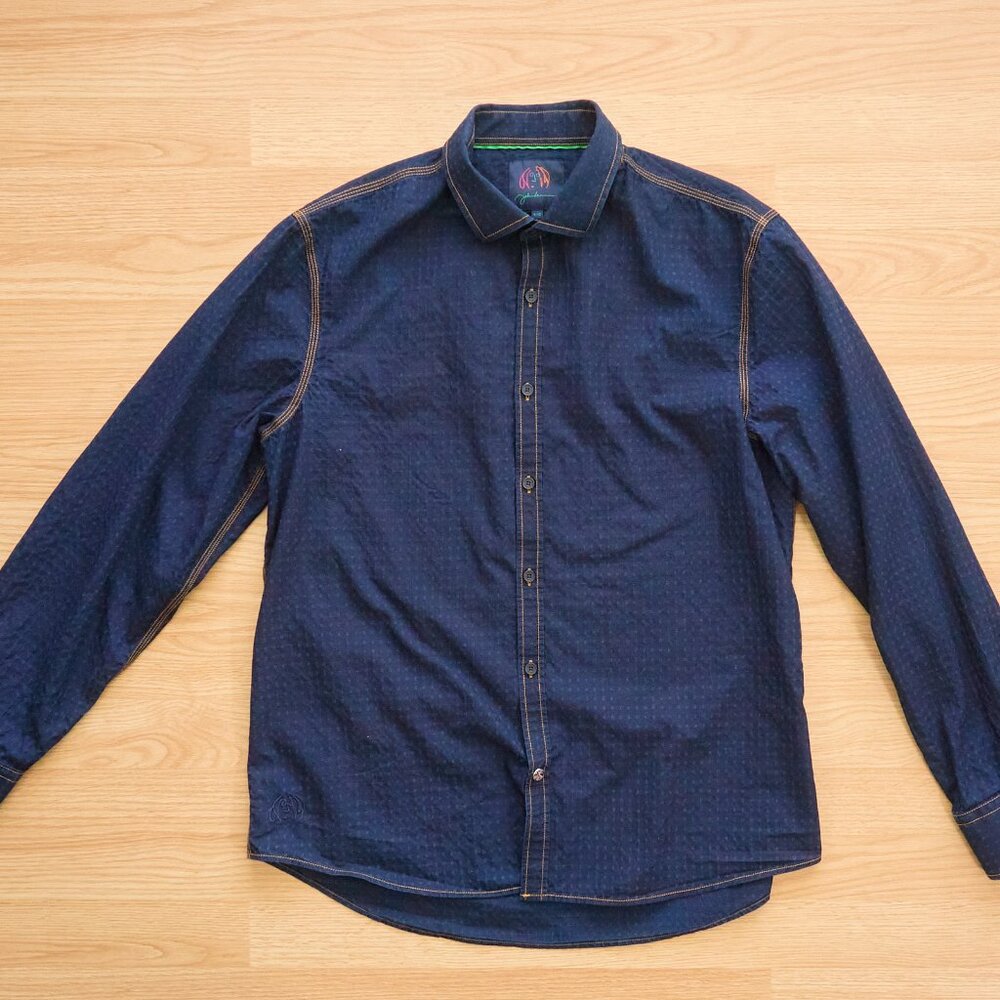 John Lennon Blue Cotton Button Down Long Sleeve Shirt, Size L
